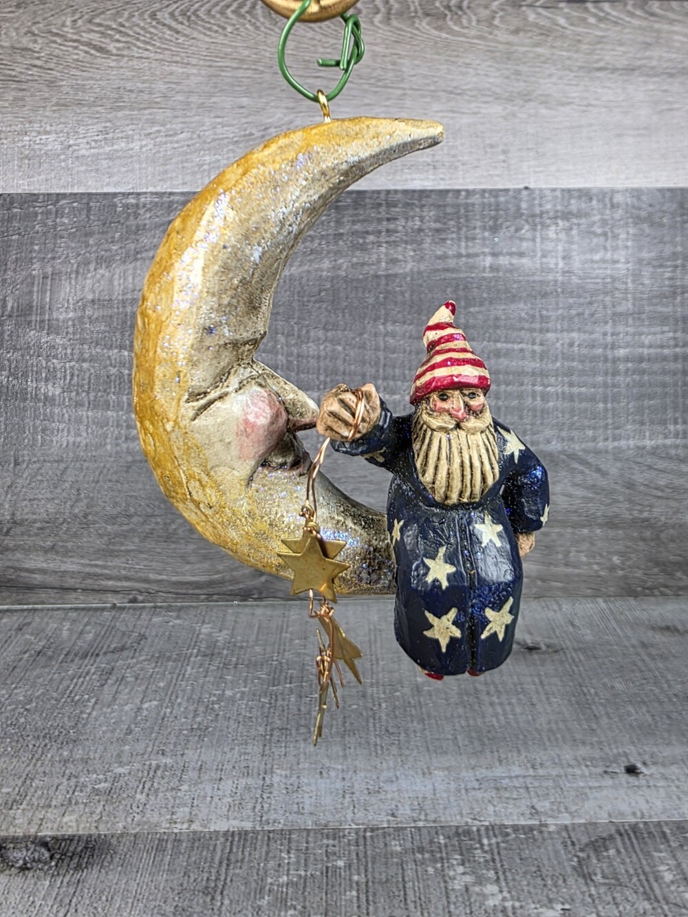 Pam Schifferl Midwest of Cannon Falls Ornament Patriotic Santa Wizard Moon 215b3